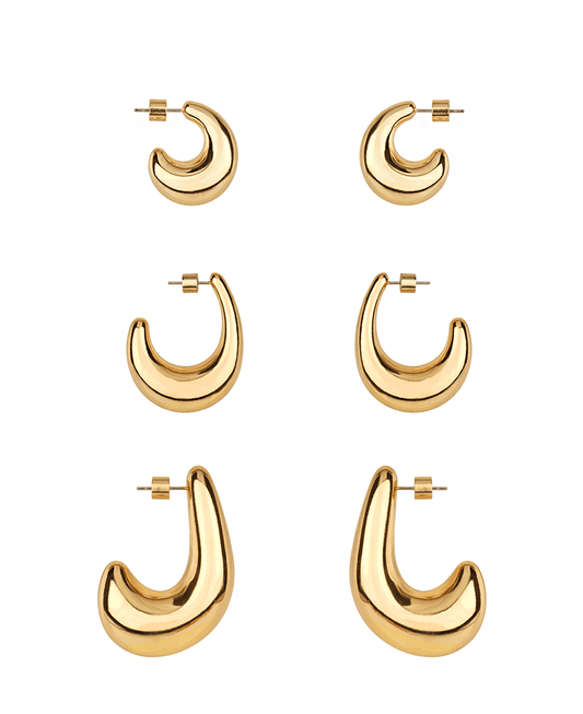 Metal Cylinder Back 3 Pair Hoop Earring