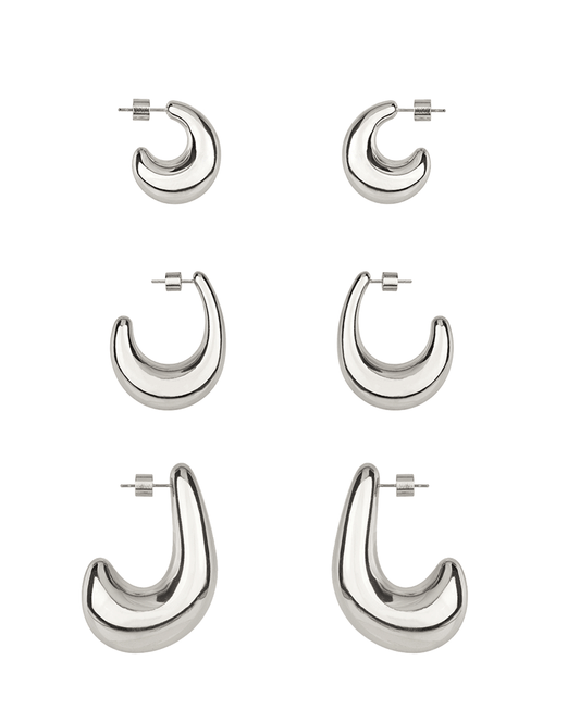 Metal Cylinder Back 3 Pair Hoop Earring
