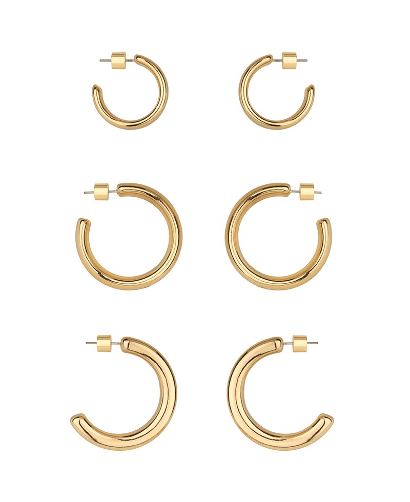 Metal Cylinder Back 3 Pair Hoop Earring