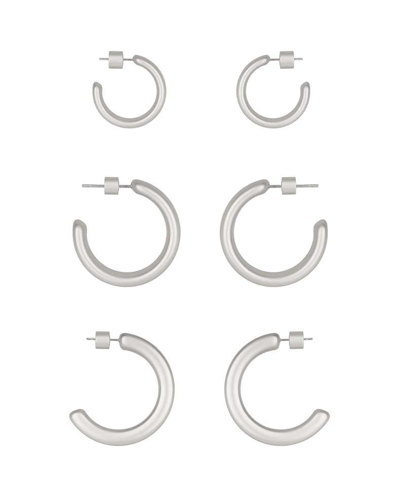 Metal Cylinder Back 3 Pair Hoop Earring
