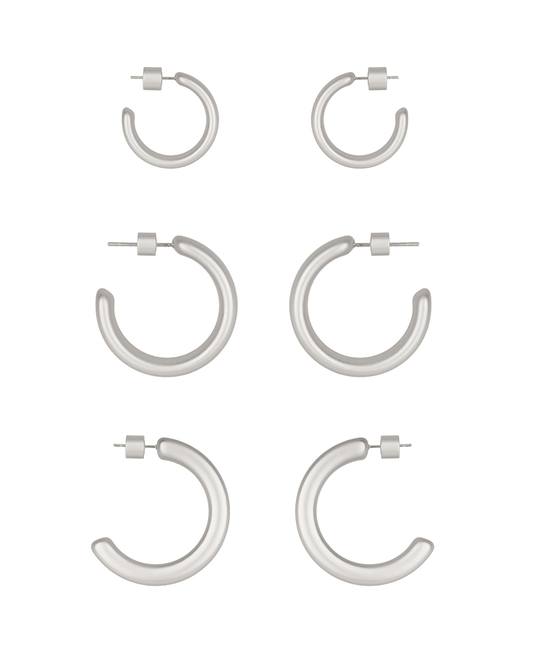 Metal Cylinder Back 3 Pair Hoop Earring