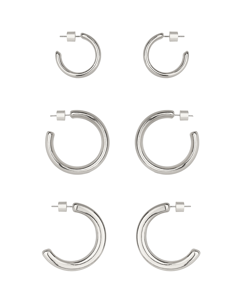 Metal Cylinder Back 3 Pair Hoop Earring