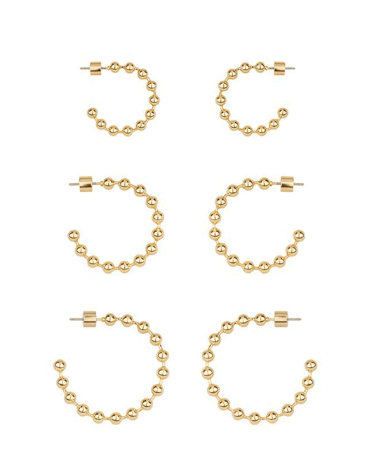 Metal Ball Chain 3 Pair Hoop Earring
