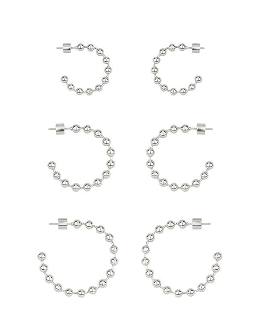 Metal Ball Chain 3 Pair Hoop Earring