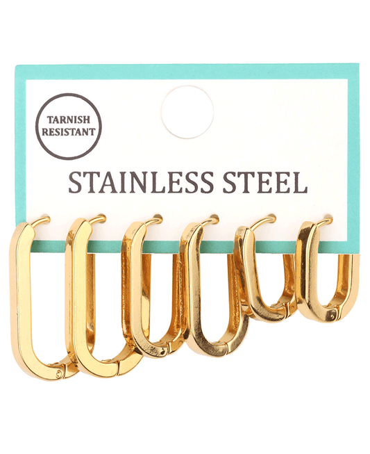 Metal Stainless 3 Pair Huggie Earring