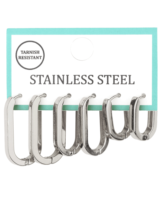 Metal Stainless 3 Pair Huggie Earring