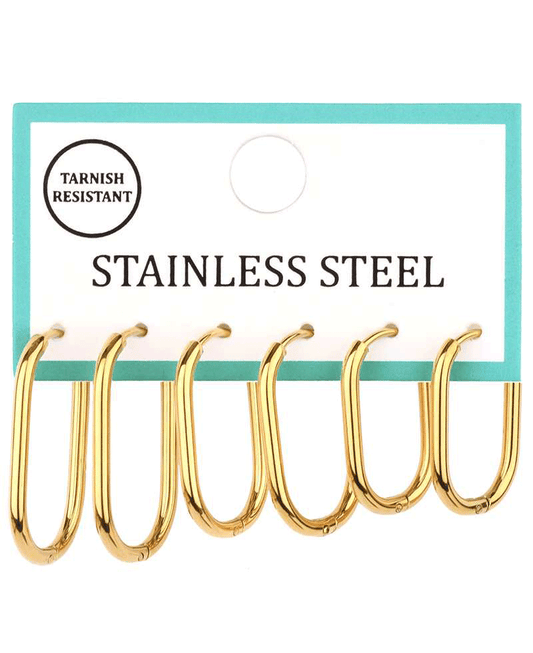 Metal Stainless 3 Pair Hoop Huggie Earring