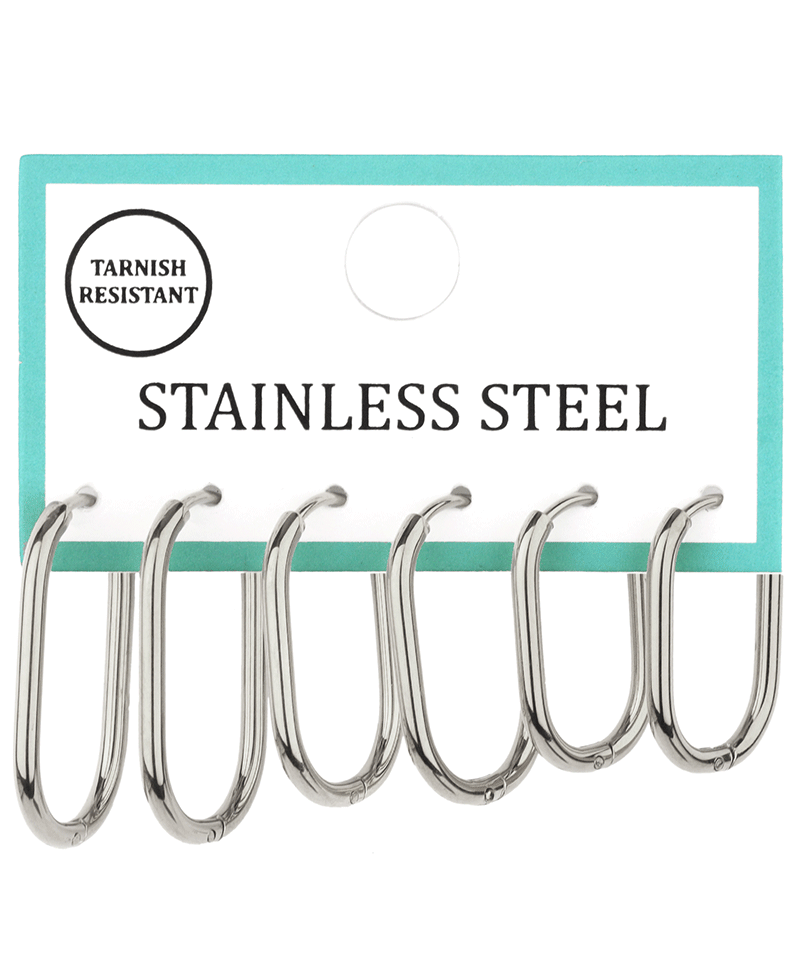 Metal Stainless 3 Pair Hoop Huggie Earring