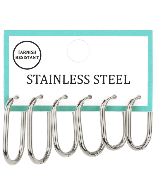 Metal Stainless 3 Pair Hoop Huggie Earring