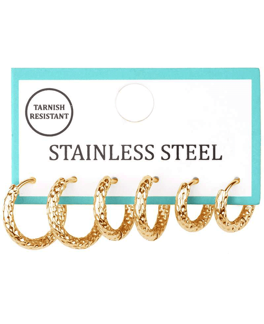 Stainless Texture 3 Pair Huggie Earring