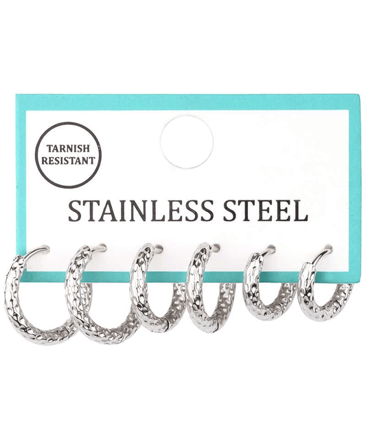 Stainless Texture 3 Pair Huggie Earring