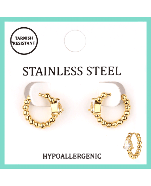Stainless w/ Rhinestone Hoop Earring