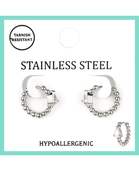 Stainless w/ Rhinestone Hoop Earring
