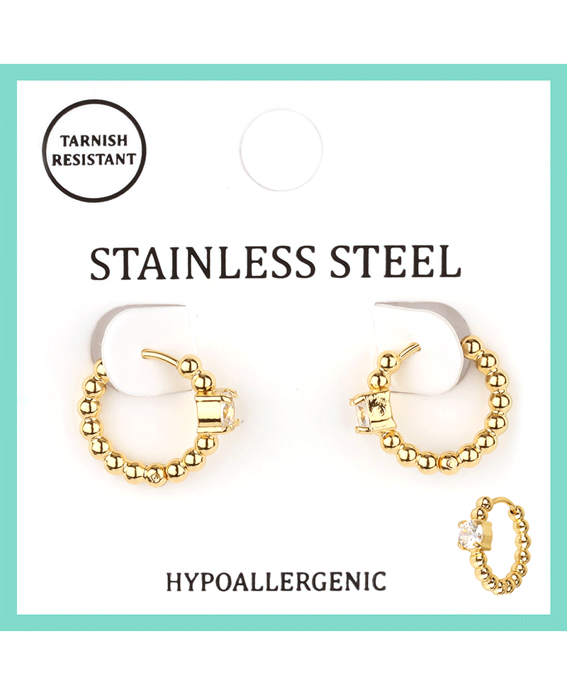 Stainless w/ Rhinestone Hoop Earring