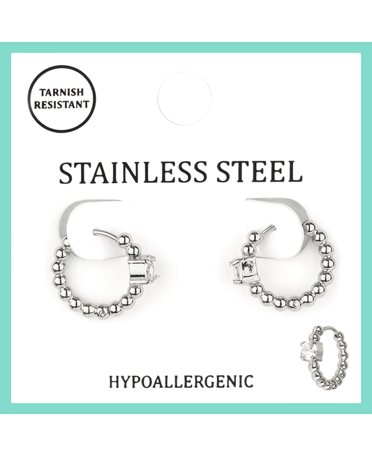 Stainless w/ Rhinestone Hoop Earring