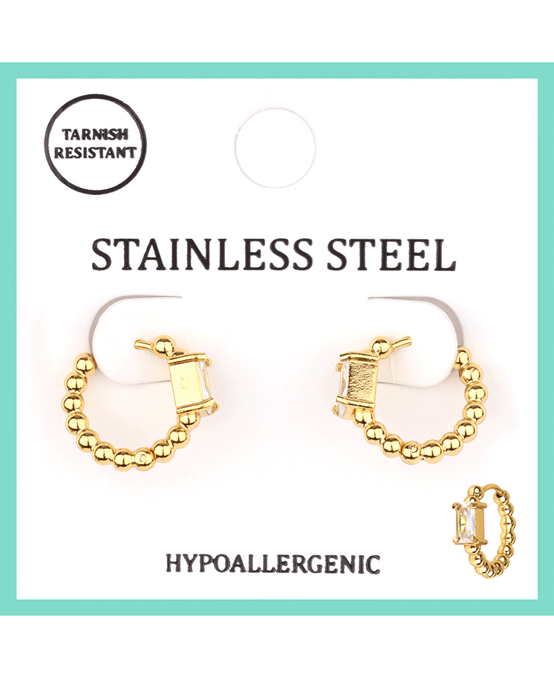 Stainless w/ Rhinestone Hoop Earring