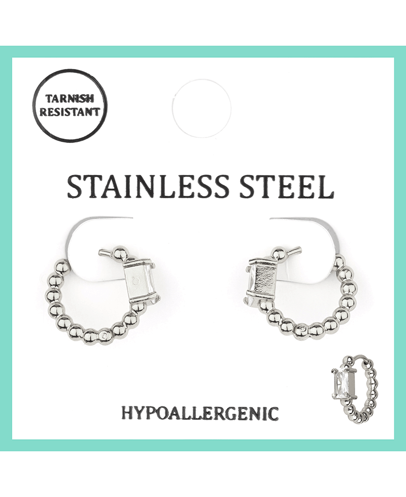 Stainless w/ Rhinestone Hoop Earring