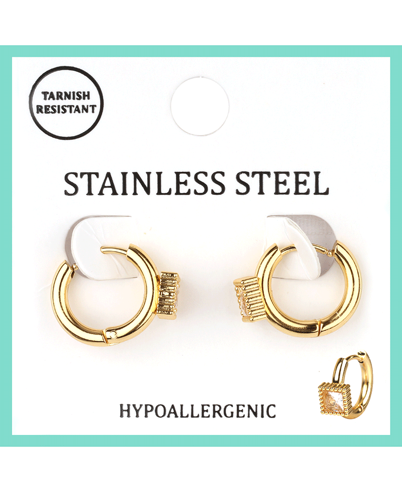 Stainless w/ Rhinestone Hoop Earring