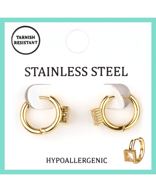 Stainless w/ Rhinestone Hoop Earring