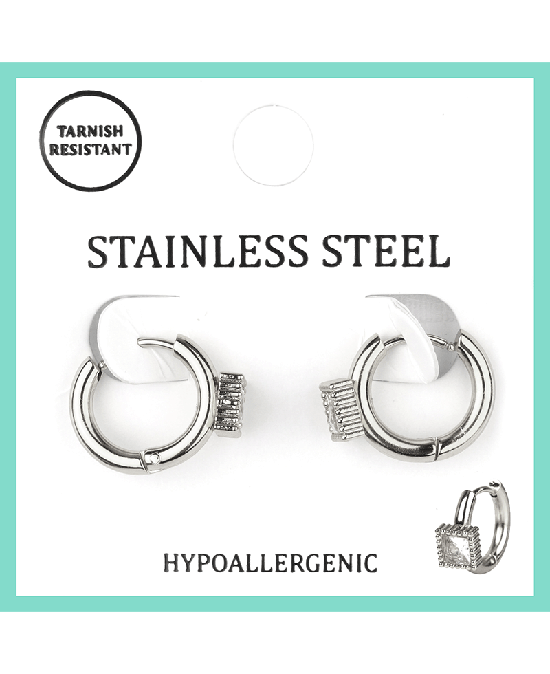 Stainless w/ Rhinestone Hoop Earring