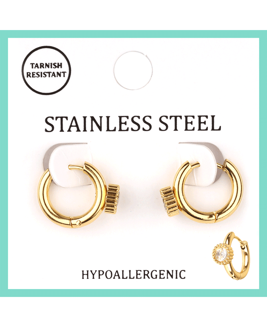 Stainless w/ Rhinestone Hoop Earring