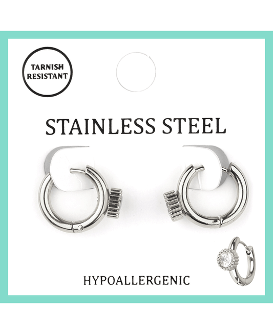 Stainless w/ Rhinestone Hoop Earring