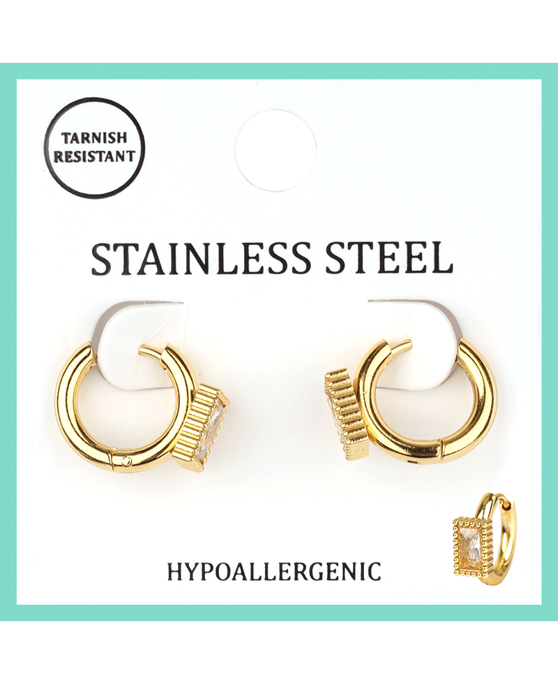 Stainless w/ Rhinestone Hoop Earring