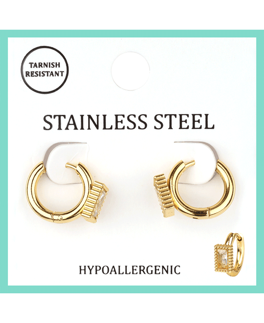 Stainless w/ Rhinestone Hoop Earring
