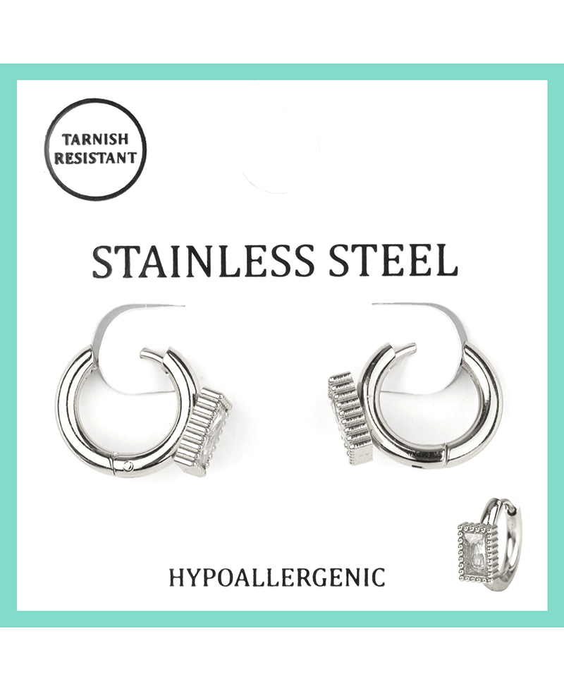 Stainless w/ Rhinestone Hoop Earring