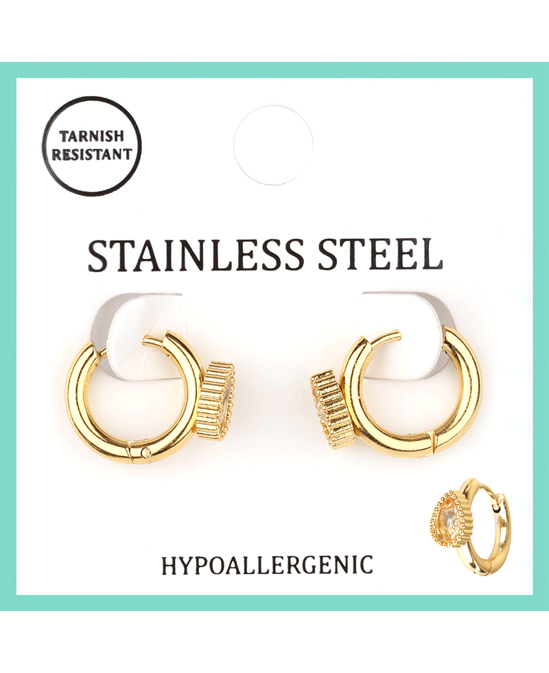 Stainless w/ Rhinestone Hoop Earring