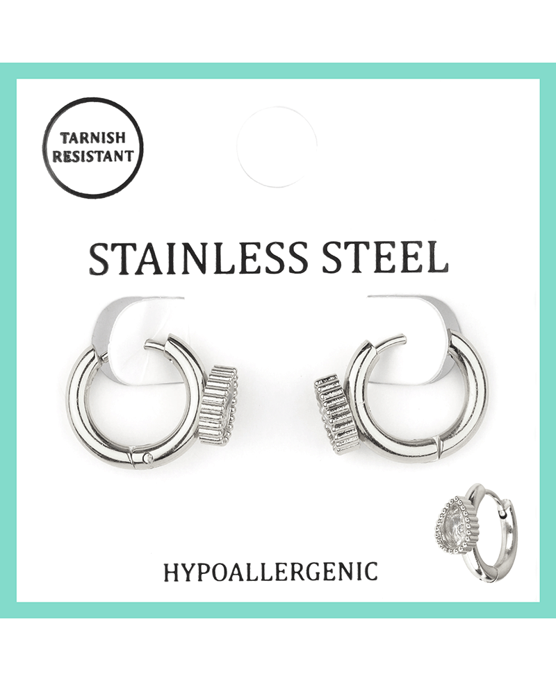 Stainless w/ Rhinestone Hoop Earring