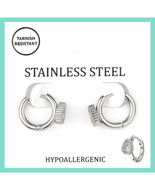 Stainless w/ Rhinestone Hoop Earring