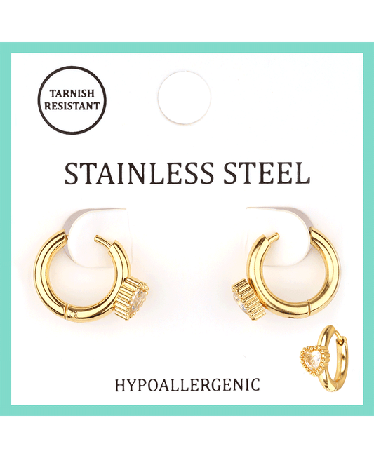 Stainless w/ Rhinestone Hoop Earring