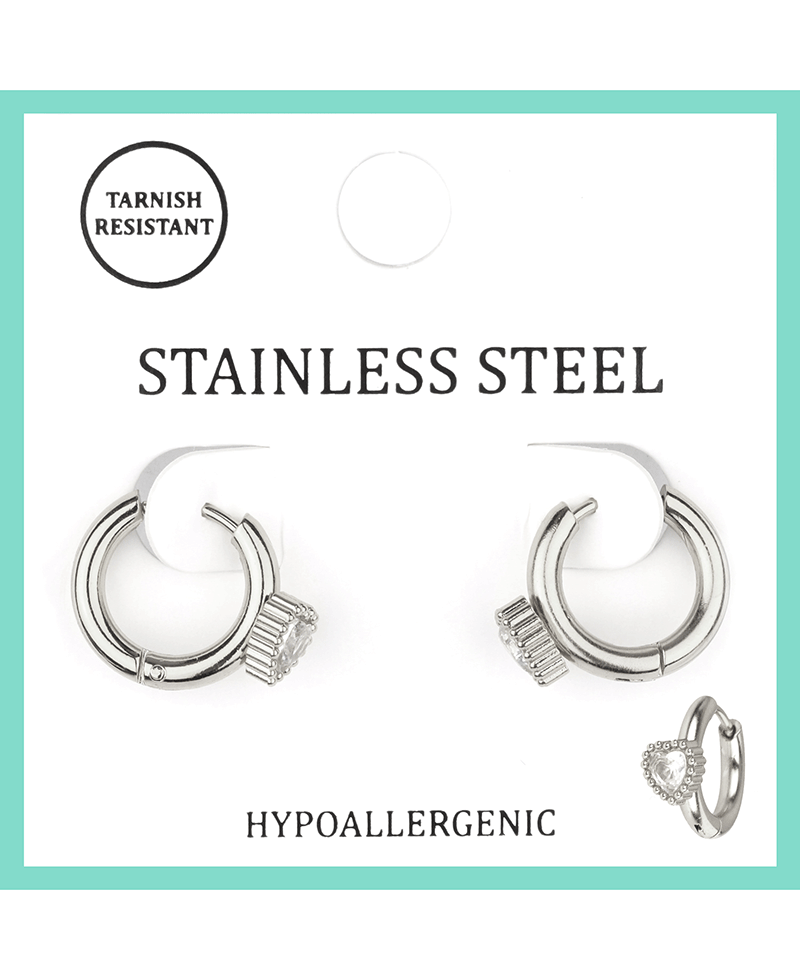 Stainless w/ Rhinestone Hoop Earring