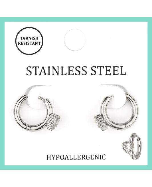 Stainless w/ Rhinestone Hoop Earring