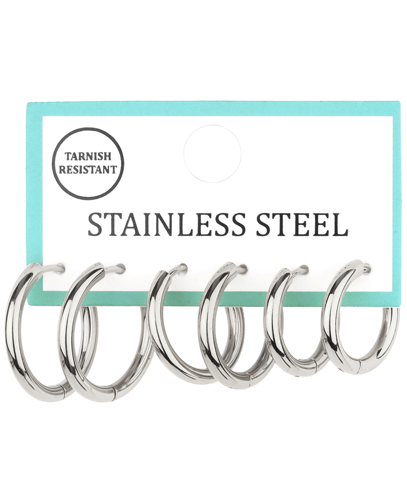 Stainless 3 Pair Hoop Earring