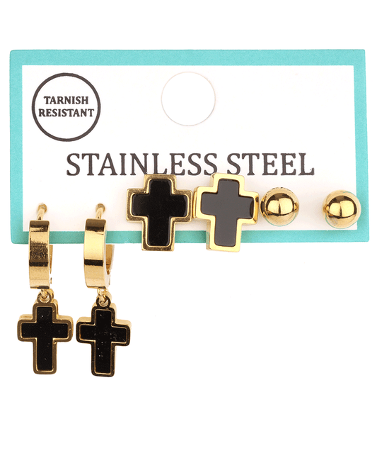 Stainless Multi Cross 3 Pair Earring