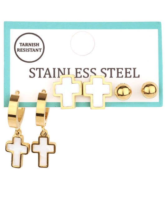 Stainless Multi Cross 3 Pair Earring