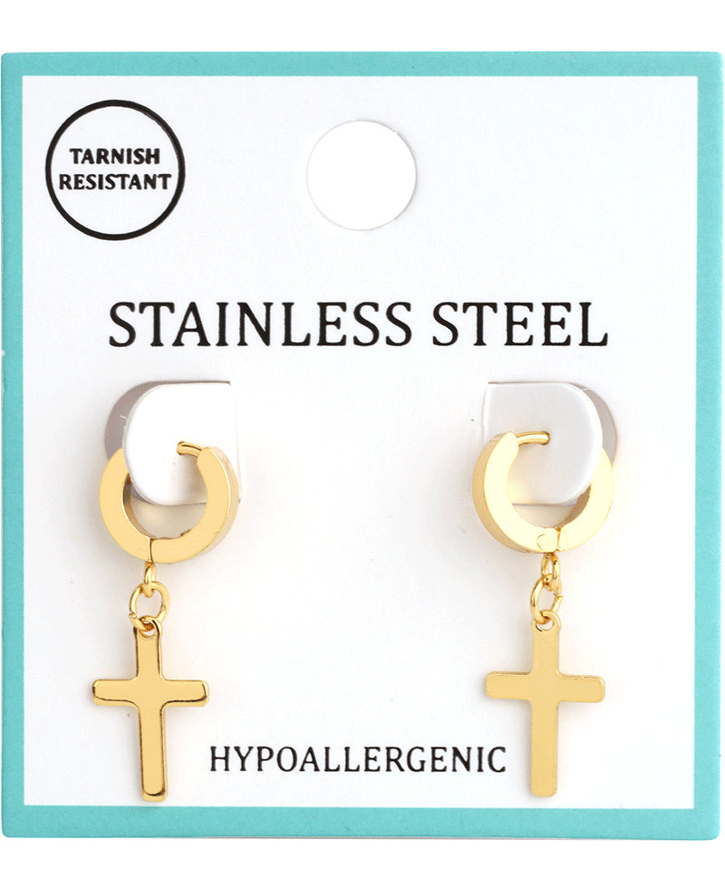 Stainless Cross Hoop Earring
