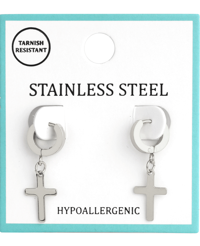 Stainless Cross Hoop Earring