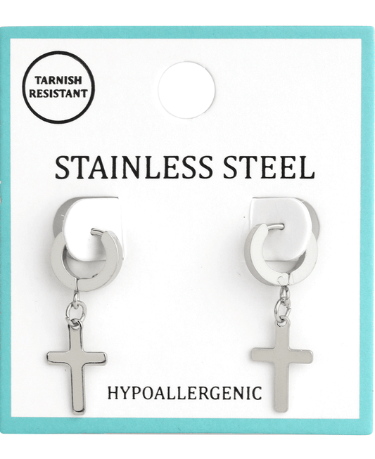 Stainless Cross Hoop Earring