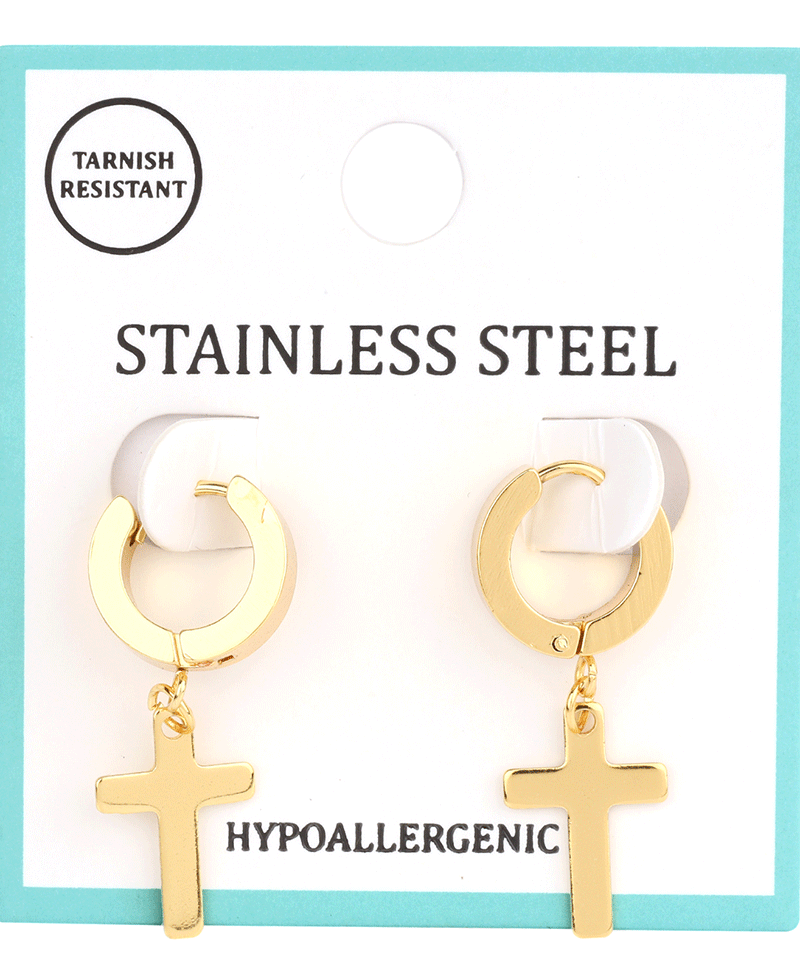 Stainless Cross Hoop Earring