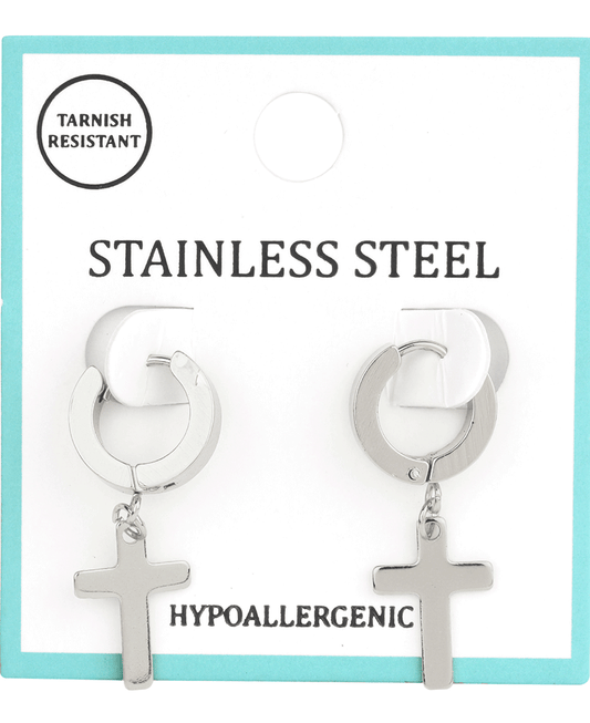 Stainless Cross Hoop Earring