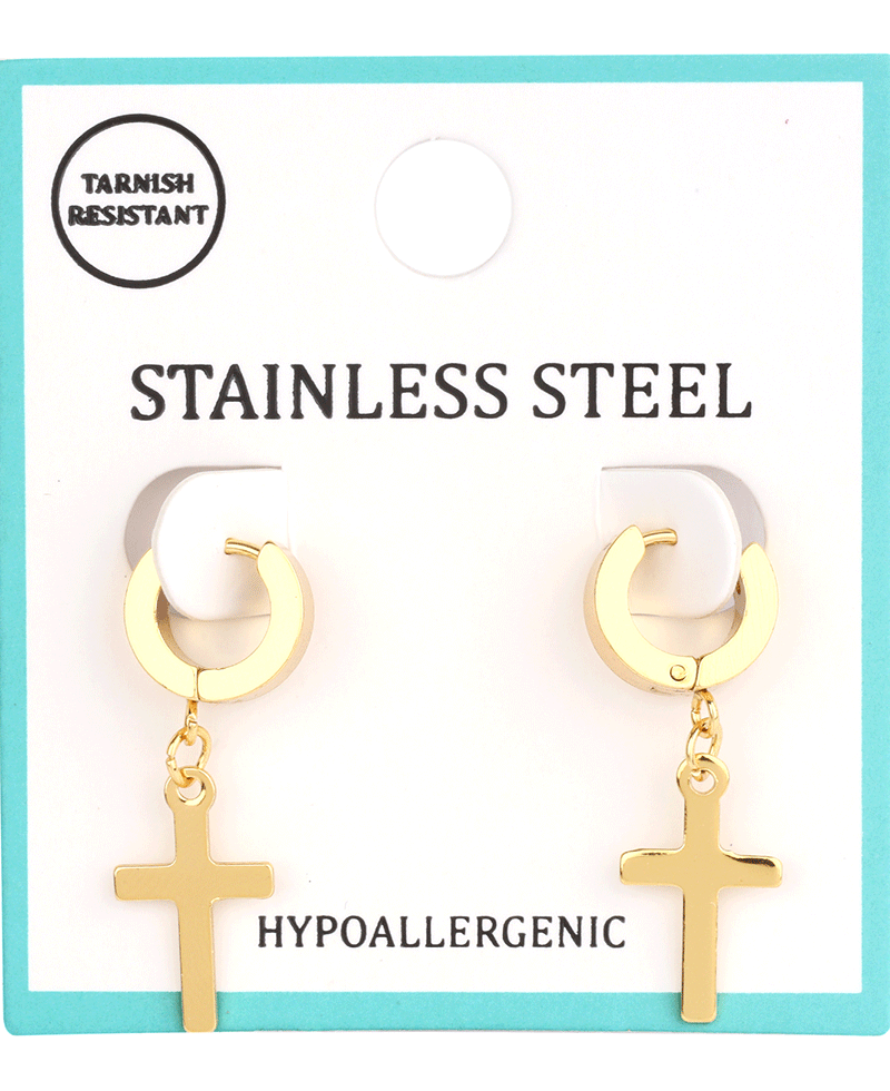 Stainless Cross Hoop Earring