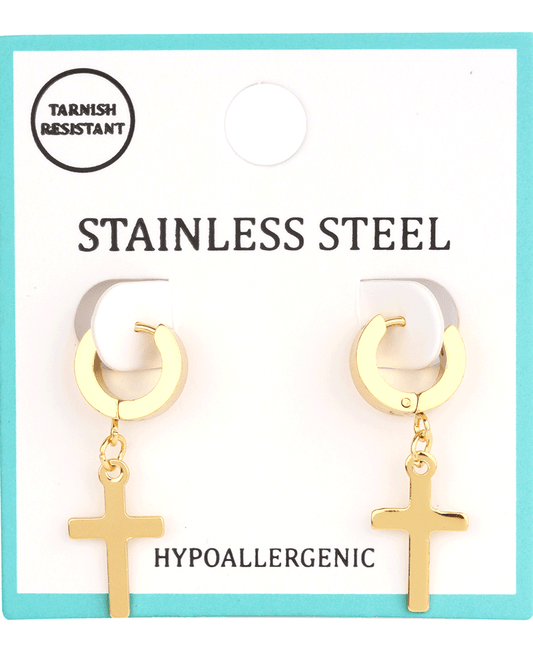 Stainless Cross Hoop Earring