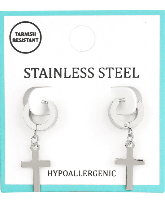 Stainless Cross Hoop Earring