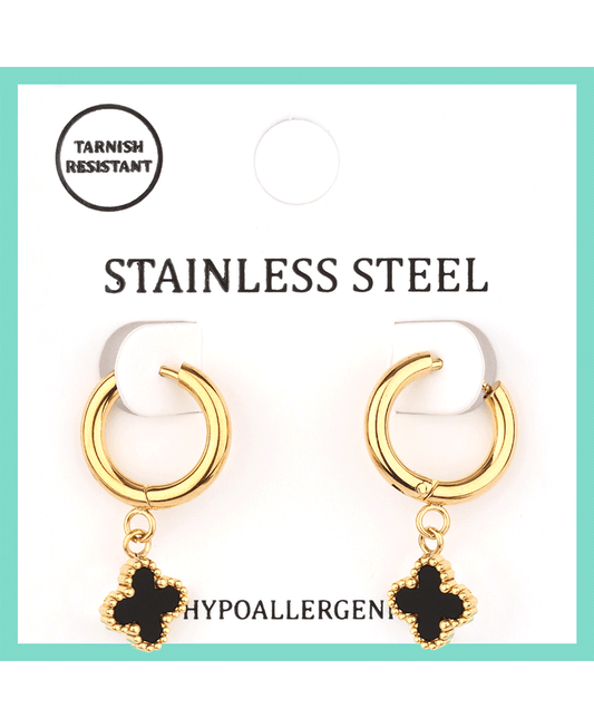 Stainless w/ Clover Hoop Earring