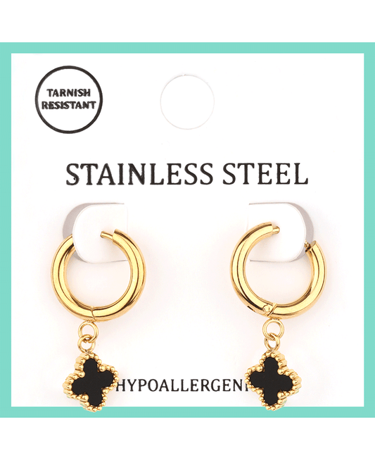 Stainless w/ Clover Hoop Earring