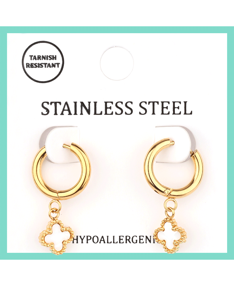 Stainless w/ Clover Hoop Earring