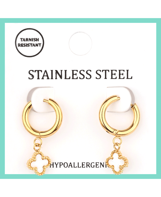 Stainless w/ Clover Hoop Earring